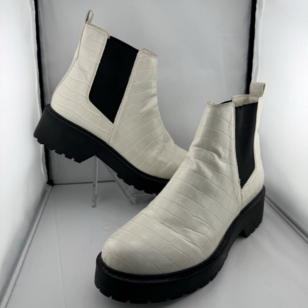 Steve Madden White Tyclone‎ Chelsea Croc Platform Ankle Boot- Womens 11M Chunk